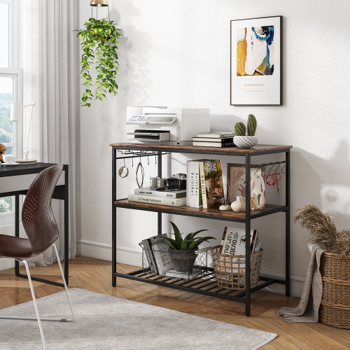 Gymax Kitchen Island 3-Tier Prep Table with Wine Glass Holders Large Worktop