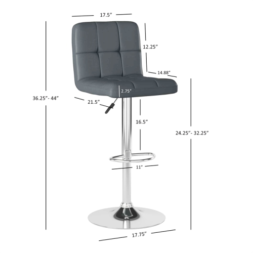 Linon Clayton 24"-32" Adjustable Metal Barstool in Gray