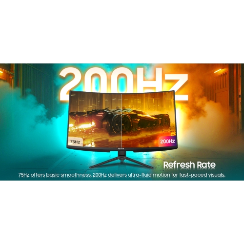 HAJAAN 27 Inch FHD Curved Gaming Monitor with RGB Backlight - 200Hz Refresh Rate | Wall Mount Support | HDMI, DP, USB Port -
