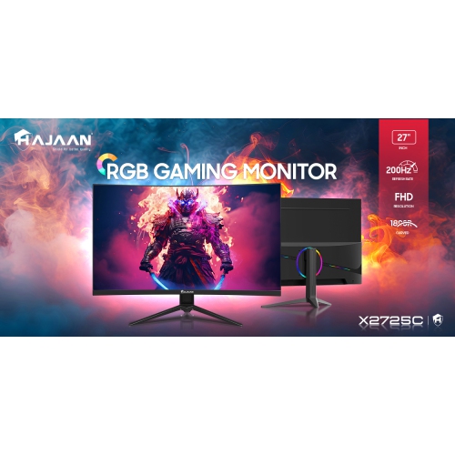 HAJAAN 27 Inch FHD Curved Gaming Monitor with RGB Backlight - 200Hz Refresh Rate | Wall Mount Support | HDMI, DP, USB Port -
