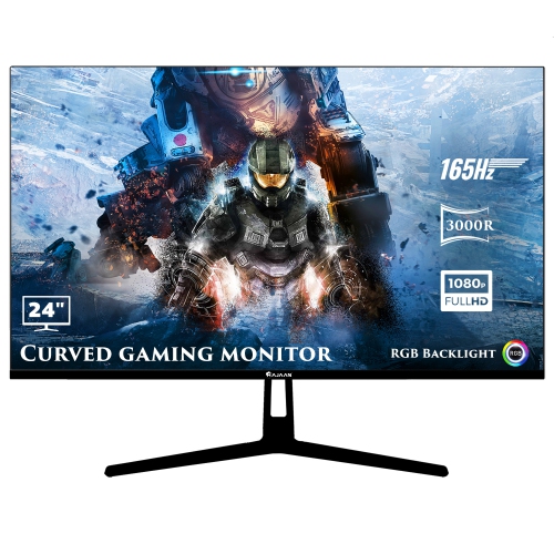 HAJAAN 24” Inch FHD 1080p Curved Gaming Monitor with RGB lighting, 165 Hz Refresh Rate, Tilt Adjustment, Wall Mountable HDMI, DP, USB Ports - Black