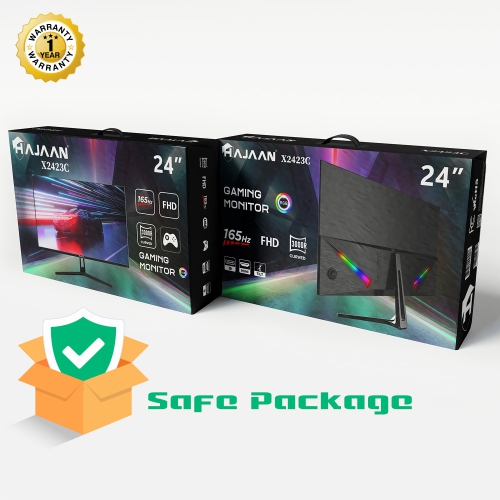 HAJAAN 24” Inch FHD 1080p Curved Gaming Monitor with RGB lighting, 165 Hz Refresh Rate, Tilt Adjustment, Wall Mountable HDMI, DP, USB Ports - Black