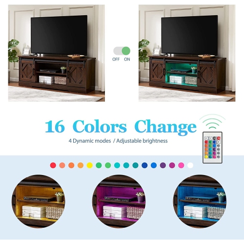 Meuble pour téléviseur WAMPAT avec 16 couleurs de DEL interchangeables pour téléviseur de 65 po Meuble audio-vidéo moderne Farmhouse avec porte de