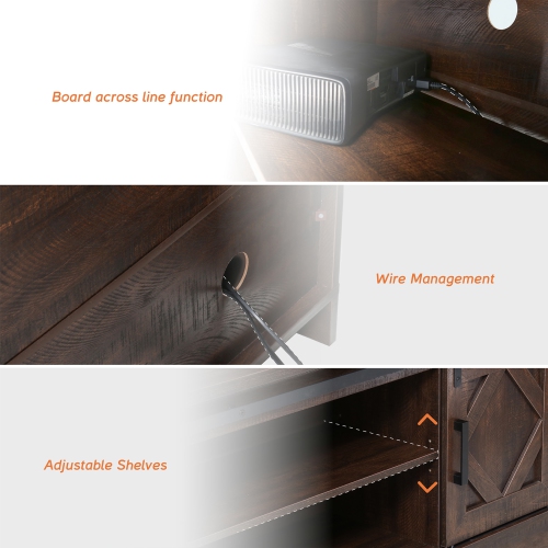 Meuble pour téléviseur WAMPAT avec 16 couleurs de DEL interchangeables pour téléviseur de 65 po Meuble audio-vidéo moderne Farmhouse avec porte de