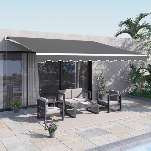 Outsunny 13' x 10' Electric Awning, Retractable Awning Sun Shade Shelter with Remote Controller, Manual Crank Handle and Aluminum Frame, for Deck,