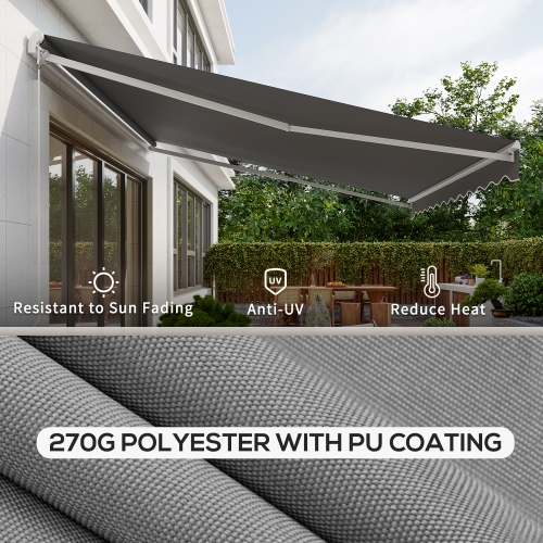 Outsunny 13' x 10' Electric Awning, Retractable Awning Sun Shade Shelter with Remote Controller, Manual Crank Handle and Aluminum Frame, for Deck,