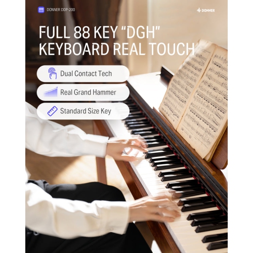 Donner DDP-200 Professional 88 Key Weighted Dynamic Graded Hammer Action Wooden Upright Digital Piano