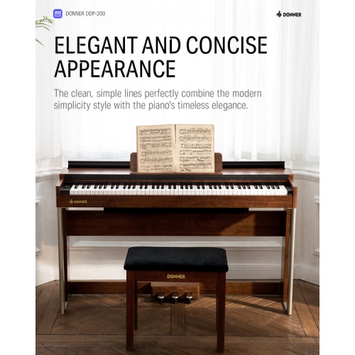 Donner DDP-200 Professional 88 Key Weighted Dynamic Graded Hammer Action Wooden Upright Digital Piano