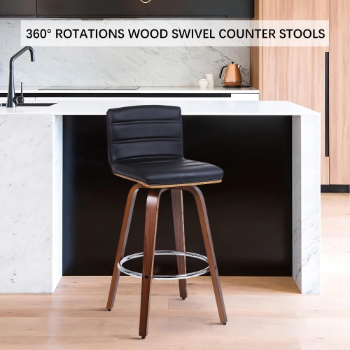 2-Pack Vintage 28" Barstools Wood 360° Swivel Counter Stools with Back and Foot Ring, Bar Stools for Kitchen Home Bar Supports up to 396 lbs