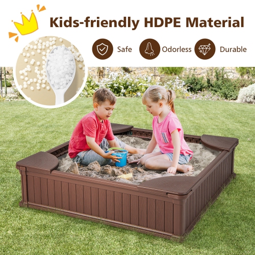 Gymax Kids Outdoor Sandbox 48.5'' x 48.5'' x 12.5'' Large HDPE Sandpit with Oxford Cover