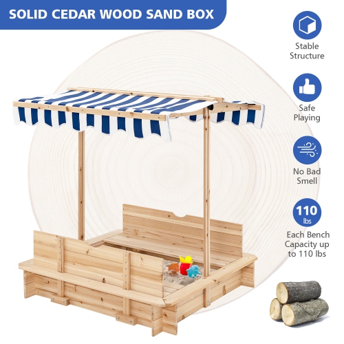 Gymax Kids Wooden Sandbox with Canopy & Foldable Bench Seats