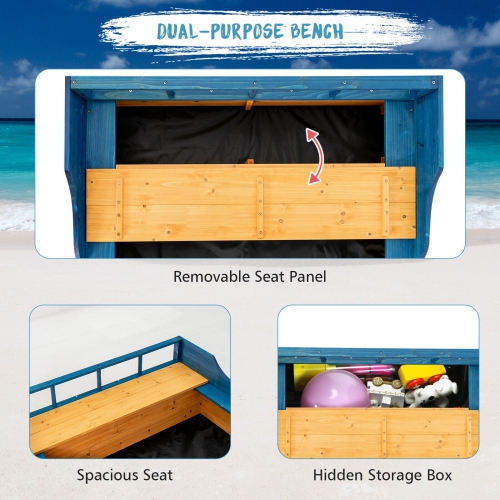 Gymax Kids Pirate Boat Wood Sandbox w/ Storage Box & Non-Woven Fabric Liner