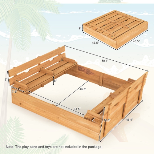 Gymax Kids Large Wooden Sandbox Outdoor Cedar Sandpit with 2 Bench Seats