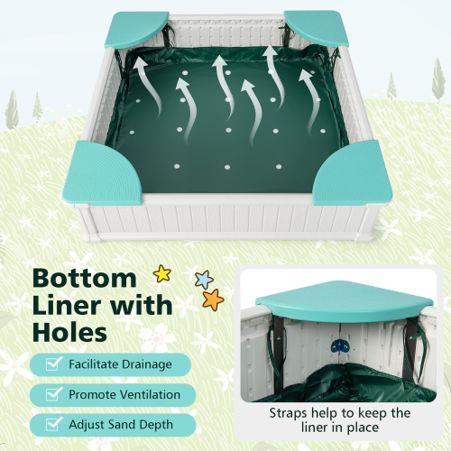 Gymax Kids Outdoor Sandbox 48.5'' x 48.5'' x 12.5'' Large HDPE Sandpit with Oxford Cover