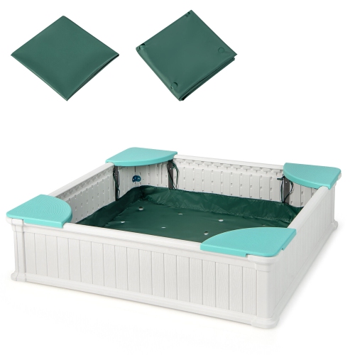 Gymax Kids Outdoor Sandbox 48.5'' x 48.5'' x 12.5'' Large HDPE Sandpit with Oxford Cover