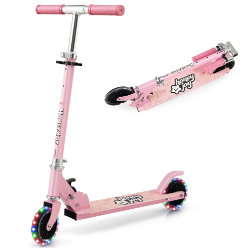 Gymax Folding Adjustable Height Kids Toy Kick Scooter Rear Brake 2 Flashing Wheels