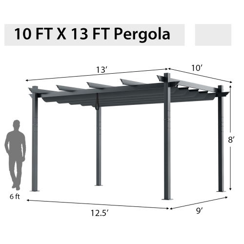 Gymax 10 x 13ft Outdoor Aluminum Retractable Pergola Canopy Shelter Grape Trellis