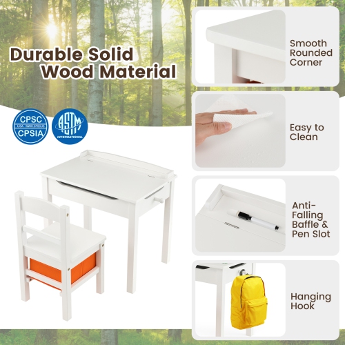 Gymax Kids Table and Chair Set Wood Activity Study Desk w/ Storage Drawer Hook