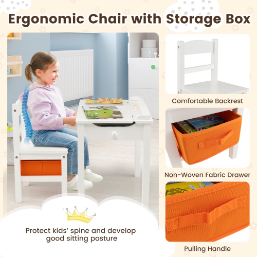 Gymax Kids Table and Chair Set Wood Activity Study Desk w/ Storage Drawer Hook