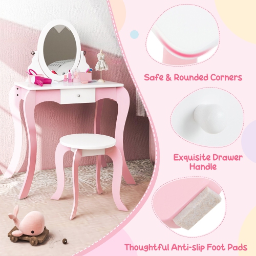 Gymax Pretend Kids Vanity Set Makeup Dressing Table 2-in-1 Mirror & Whiteboard
