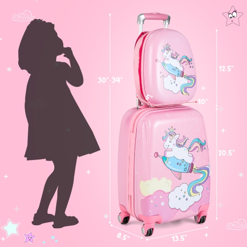 Gymax 2PCS Kids Carry On Luggage Set 12'' Backpack and 18'' Rolling Suitcase for Travel