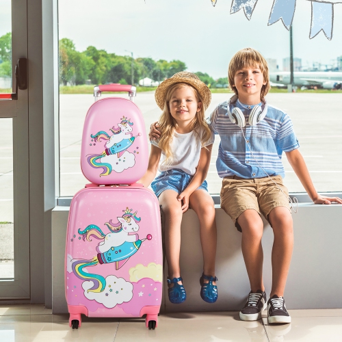 Gymax 2PCS Kids Carry On Luggage Set 12'' Backpack and 18'' Rolling Suitcase for Travel