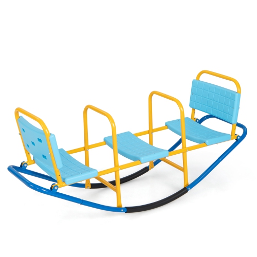 Gymax Kids Teeter Totter Outdoor Teeter Totter Gift for Children Boys Girl Blue