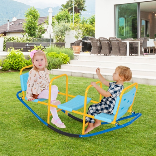 Gymax Kids Teeter Totter Outdoor Teeter Totter Gift for Children Boys Girl Blue