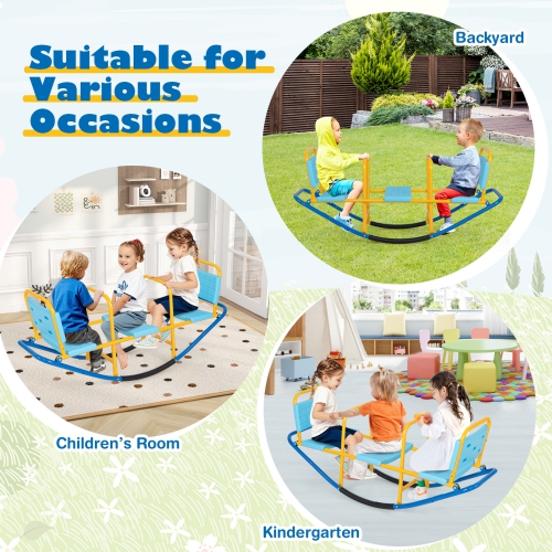 Gymax Kids Teeter Totter Outdoor Teeter Totter Gift for Children Boys Girl Blue