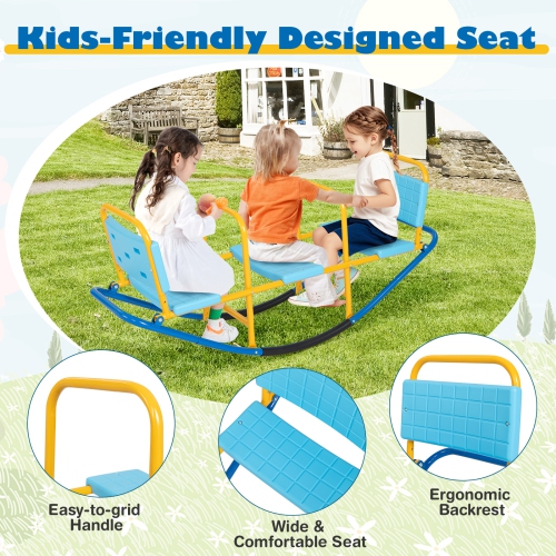 Gymax Kids Teeter Totter Outdoor Teeter Totter Gift for Children Boys Girl Blue