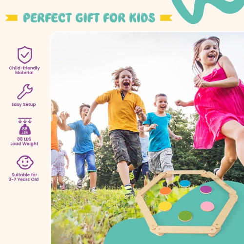 Gymax Kids Wooden Balance Beam with Colorful Steeping Stones 12 Piece Obstacle Course