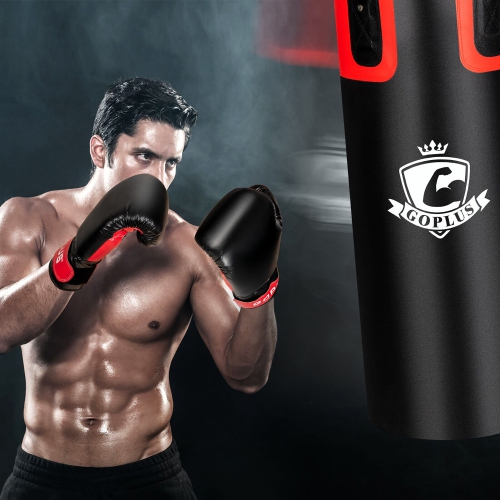 Gymax 56Lbs Filled Punching Bag Set Kickboxing MMA Thai Training w/ Hand Wraps Hanger