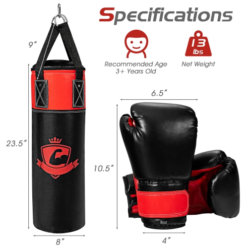 Gymax 11Lbs Kids Punching Boxing Bag Set w/ Hand Wraps Punching Gloves Bag Hook Hanging