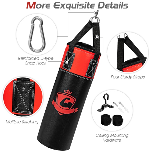 Gymax 11Lbs Kids Punching Boxing Bag Set w/ Hand Wraps Punching Gloves Bag Hook Hanging