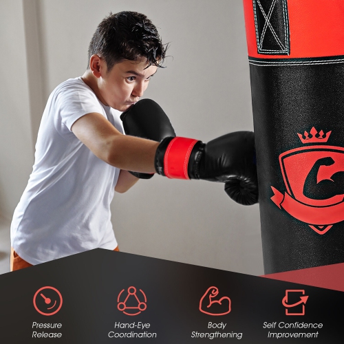 Gymax 11Lbs Kids Punching Boxing Bag Set w/ Hand Wraps Punching Gloves Bag Hook Hanging
