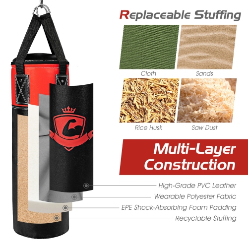 Gymax 11Lbs Kids Punching Boxing Bag Set w/ Hand Wraps Punching Gloves Bag Hook Hanging