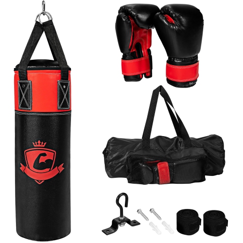 Gymax 11Lbs Kids Punching Boxing Bag Set w/ Hand Wraps Punching Gloves Bag Hook Hanging