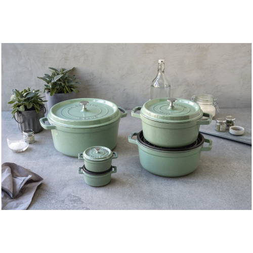 STAUB La Cocotte 250 mL Cast Iron Round Mini Cocotte, Sage