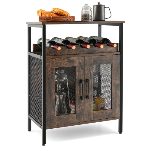 GYMAX  Industrial Liquor Bar Cabinet Buffet Sideboard Detachable Wine Rack Glass Holder