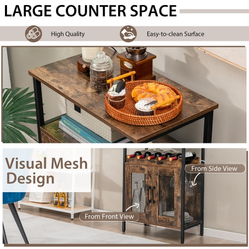 Gymax Industrial Liquor Bar Cabinet Buffet Sideboard Detachable Wine Rack Glass Holder