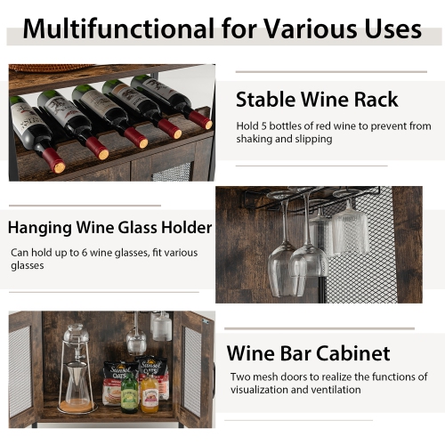 Gymax Industrial Liquor Bar Cabinet Buffet Sideboard Detachable Wine Rack Glass Holder