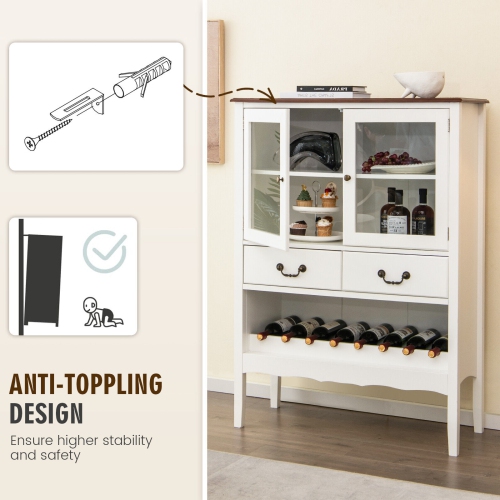 Gymax 2-Door Liquor Coffee Bar Cabinet Freestanding Buffet Sideboard Wine Rack Drawers
