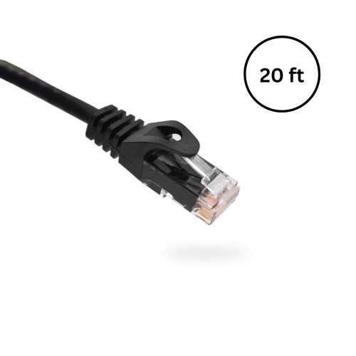 Vertical Cable CAT6 20ft Bare Copper Patch Cable with Boot and Protector, Black