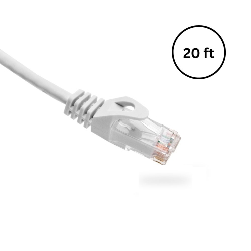 Vertical Cable CAT6 20ft Bare Copper Patch Cable with Boot and Protector, White
