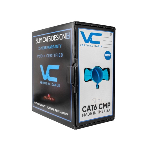 Vertical Cable CAT6 Solid Bare Copper Plenum Cable, 1000ft. UTP, 550MHz, 23AWG, CMP, Blue