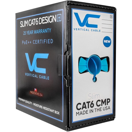 Vertical Cable CAT6 Solid Bare Copper Plenum Cable, 1000ft. UTP, 550MHz, 23AWG, CMP, Blue