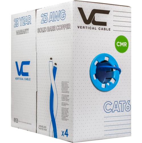 Vertical Cable CAT6 Solid Bare Copper Riser Cable, 1000ft. UTP, 550MHz, 23AWG, CMR, Blue