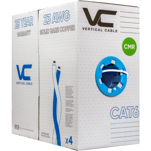 Vertical Cable CAT6 Solid Bare Copper Riser Cable, 1000ft. UTP, 550MHz, 23AWG, CMR, White