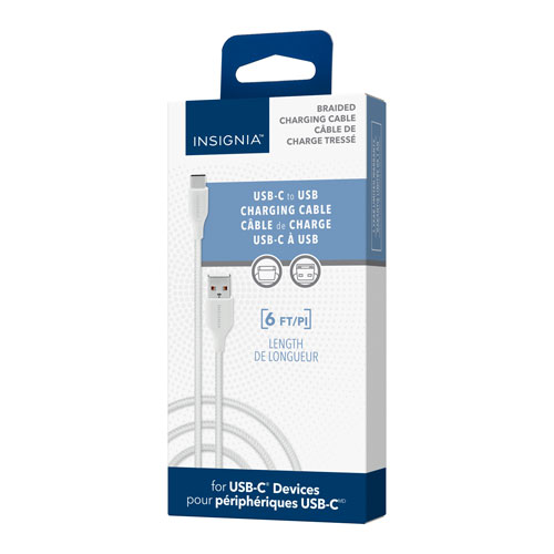 Insignia 1.8m USB-C to USB-A Braided Cable (NS-MCAW621C-C) - White - Only at Best Buy