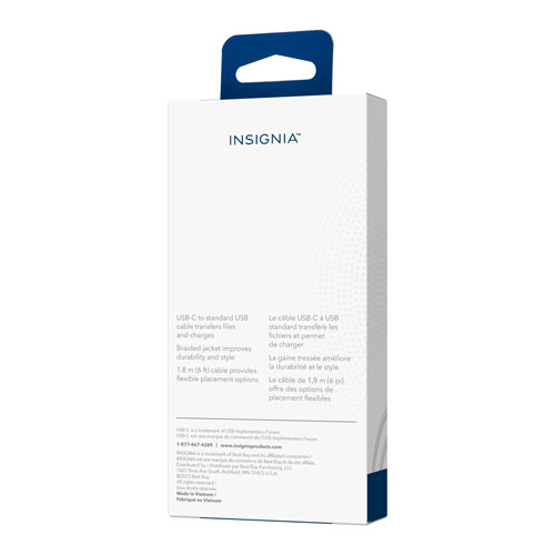 Insignia 1.8m USB-C to USB-A Braided Cable (NS-MCAW621C-C) - White - Only at Best Buy